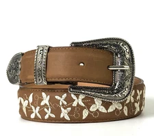 WOMENS HANDCRAFTED BELT BEAUTIFUL FLORAL DESIGN EMBROID LEATHER CINTO DE MUJER