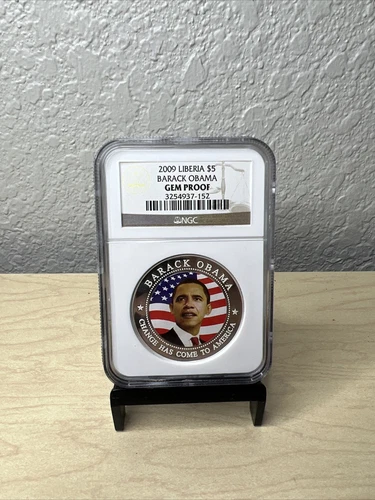 2009 LIBERIA $5 BARACK OBAMA NGC GEM PROOF COIN Graded Coin as GEM Retail $150