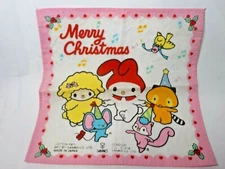 Sanrio 1976  Hello Kitty & friends Merry Christmas handkerchief 6 1/2 by 6 1/2 