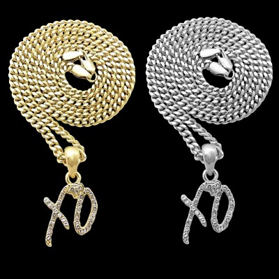 Iced Mini XO Gang CZ Pendant 18''~24'' Box Cuban Rope Brass Chain Hip Hop Necklace