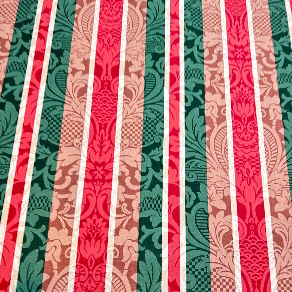 vtg fabricut upholstery fabric stanley king stripes red green damask 12 yards - Image 3 of 4