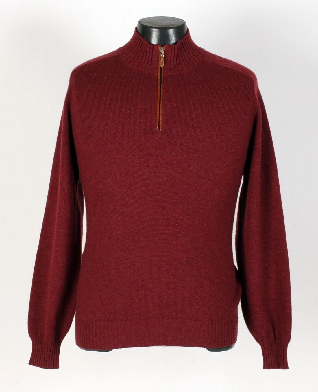 Brunello Cucinelli — Brunello Cucinelli Cashmere / Leather 1/2 Zip Sweater - Burgundy XL $2250 Retail