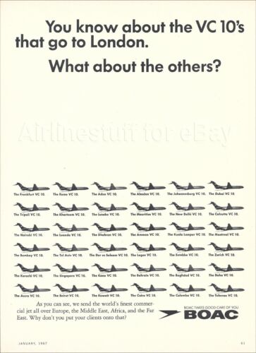 1967 BOAC British Overseas Airways Corp PRINT AD airlines advert Vickers VC10 - Picture 1 of 1