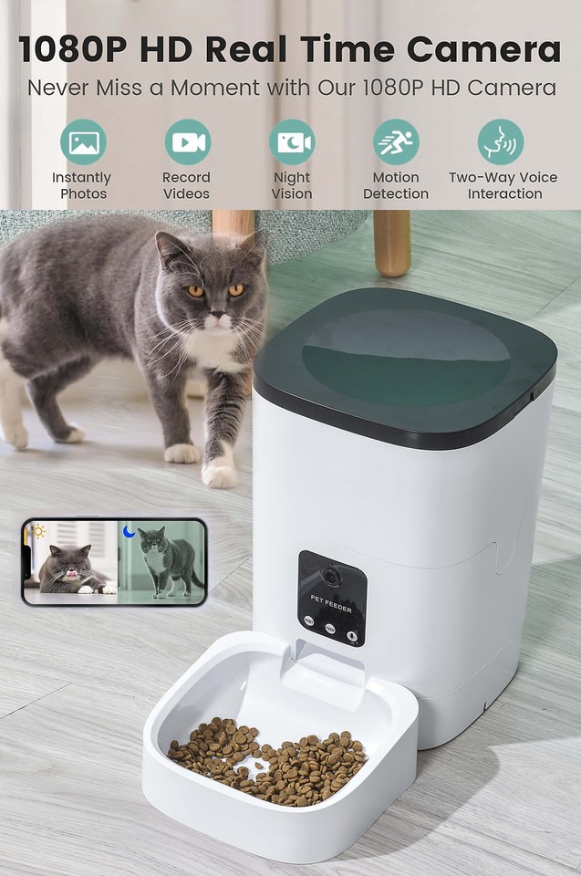 Pet Feeder,6L Automatic Pet Feeder for Cats and Dogs,1080P Camera,App Control,Vo eBay
