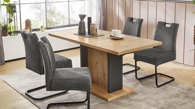 Esstisch Justin Artisan Eiche Synchronauszug 120-160cm Säulengestell