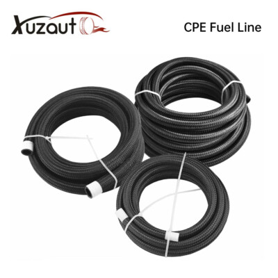 Black Fuel Hose Oil Gas Line AN4-AN6-AN8-AN10-AN12 Nylon/Stainless Steel Braided