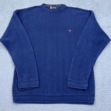 VTG Chaps Ralph Lauren Sweater XL Herringbone Blue Cotton Hand Framed Pullover