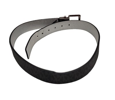 Michael Kors Dark Belt with Shiny Silver Logo Buckle Metallic Leather Pavé Logo Belt in BLACK/SILVER | Michael  main image 4