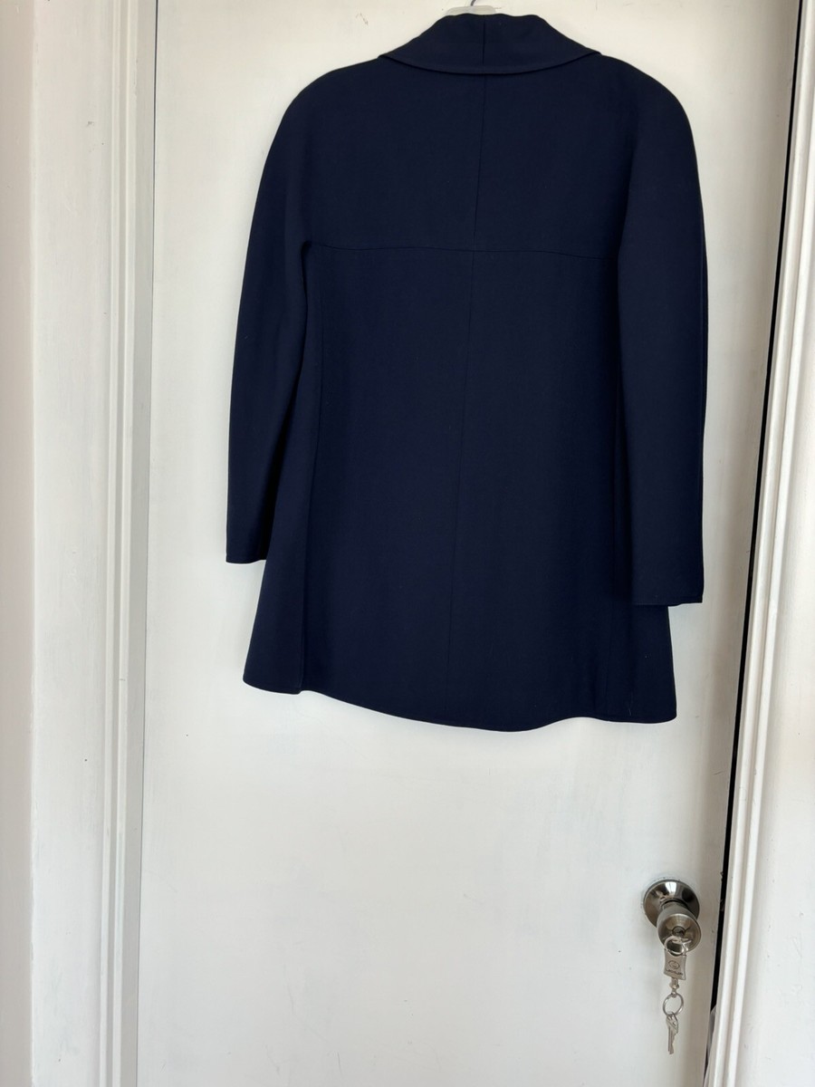 Authentic Chanel Navy Blue Jacket Sz Fr 38 Coat Blazer Large CC