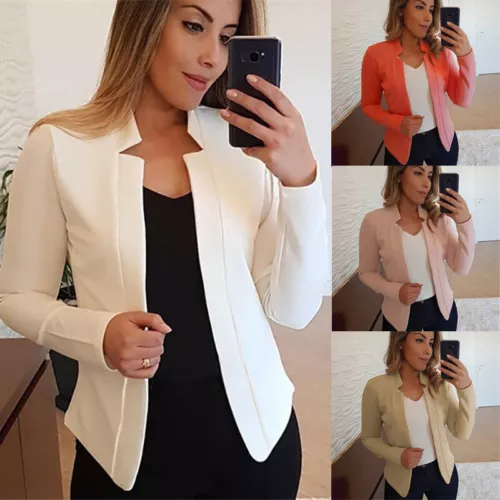 Women Blazer Suit Coat Long Sleeve Ladies Jacket Tops Office Work Summer Thin - Picture 3 of 30