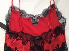 Josie NATORI, Red SILK, XS (size 2), Cutouts & Black LACE IN LAYS, SHEER Sides — photo 6
