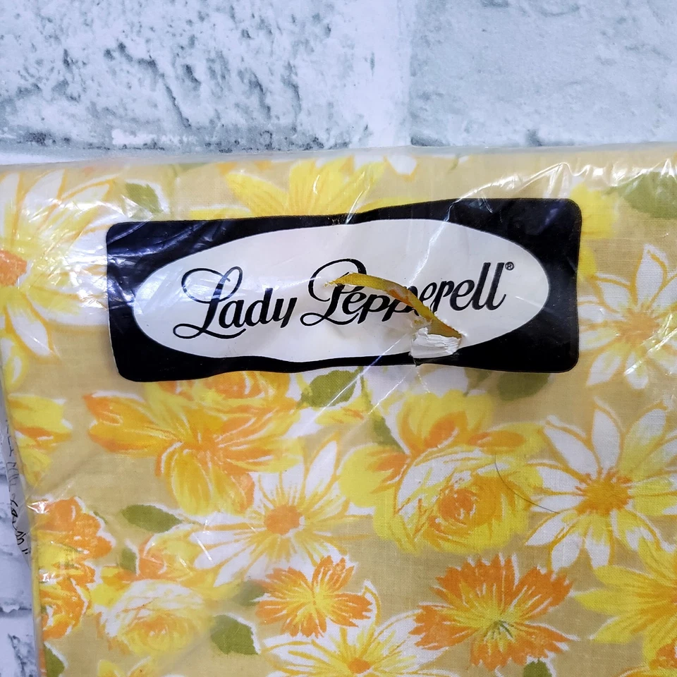 Sábana plana completa vintage años 70 Lady Pepperell amarillo naranja flores de primavera 81x104 Foto 2 de 4