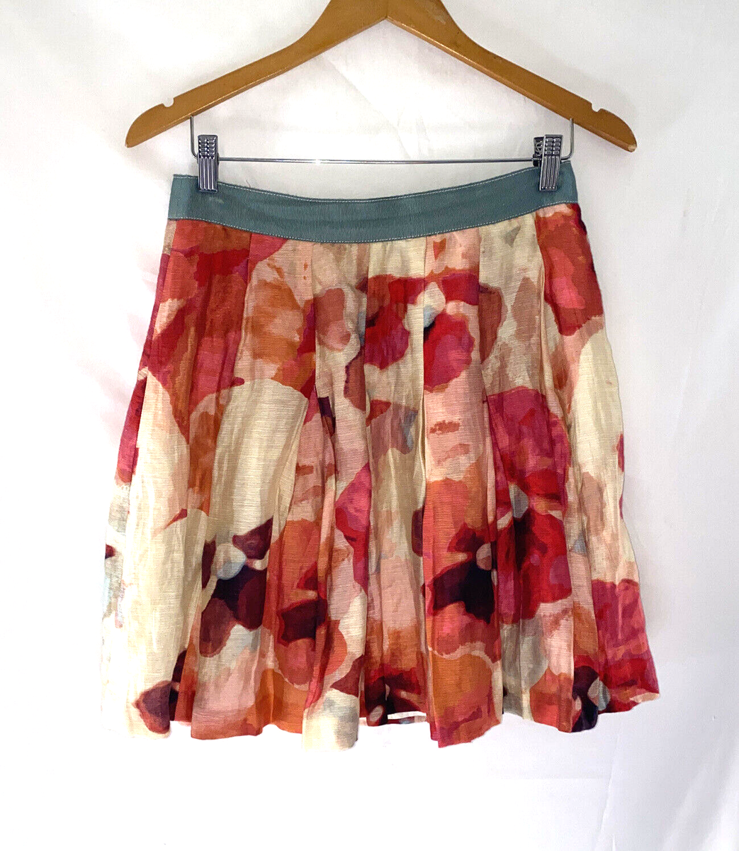 LOFT Lined Blend Floral Abstract Pleat Skirt Lined Pockets Size