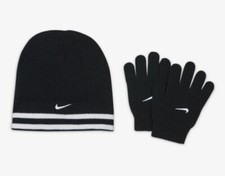 Nike Boys Black White Hat with Gloves One Size Youth Reversible NEW