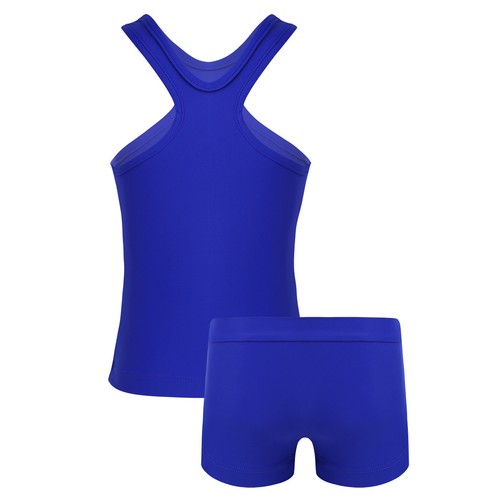 Girls Kids 2 Piece Gymnastics Dance Outfit Crop Top+Booty Shorts Sports Swimwear - Picture 4 of 94