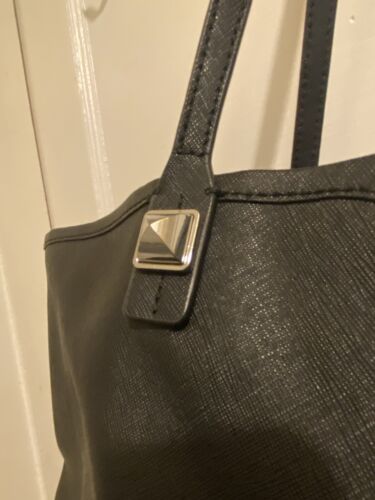 REBECCA MINKOFF Large Black Leather Tote With Silver Detail, Shoulder Bag, Purse - Picture 4 of 8