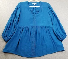 NEW COUNTERPARTS Tunic Top Women’s Medium M Blue ¾ Sleeve Sheer Lightweight Thin