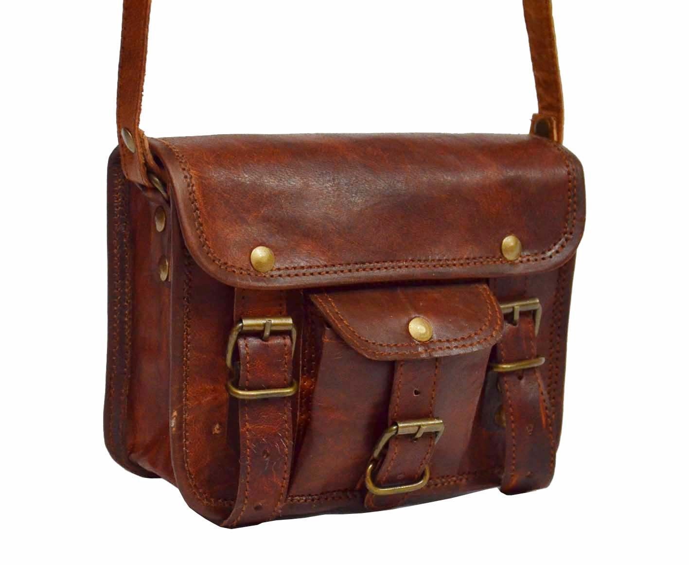 Men & women Genuine Vintage Brown Leather Satchel Messenger bag Shoulder bag