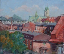 Original A view of the church of St. Jacek Oil Artwork Impressionism ART