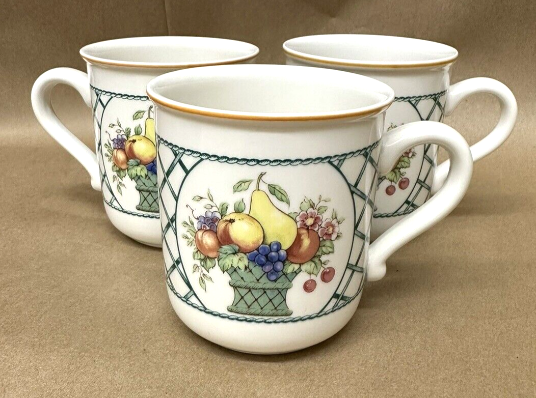 3 Coffee Mugs Cups Villeroy Boch Basket Germany Trellis Fruit