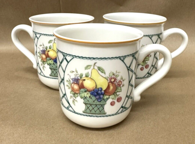 3 Coffee Mugs Cups Villeroy Boch Basket Germany Trellis Fruit