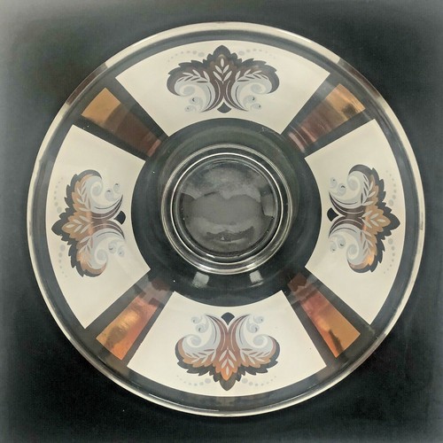 Anchor Hocking Fleur de Lis Serving Bowl with Gold Leaf Design Mid-Century - Picture 2 of 8