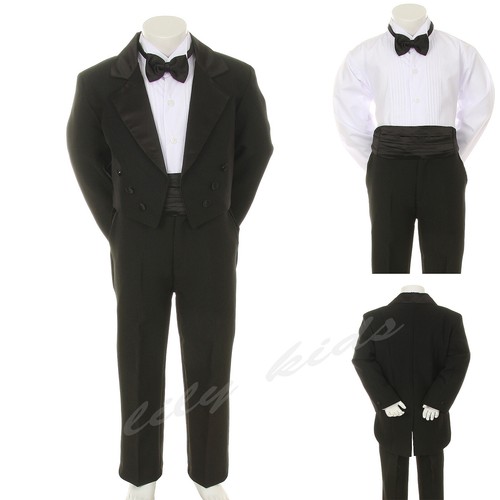 TRAJE DE ESMOQUIN COLA Bebé Niño Adolescente BODA FORMAL Negro Marfil Cummerbund - Imagen 7 de 8