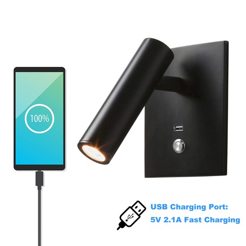 LED Reading Light Recessed Wall Lamp Fixture Switch USB Phone Charger ...