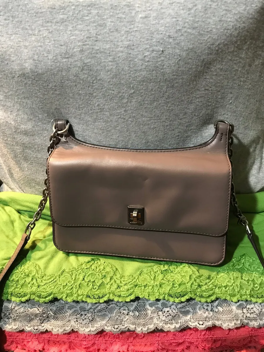 Michael Kors Smooth Taupe gray Leather TurnLock Flap ShoulderBag