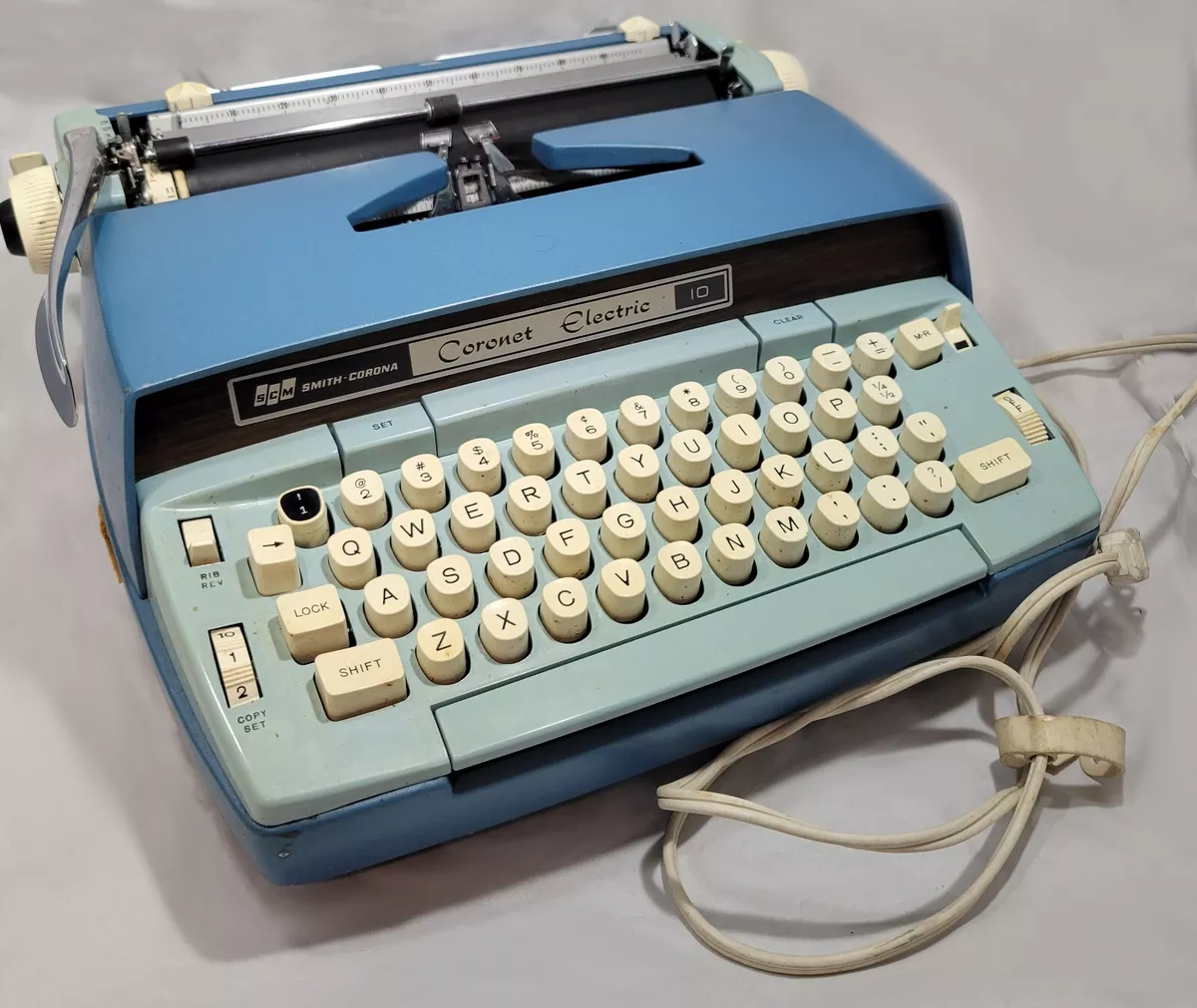 Vintage Smith Sky Blue Corona Coronet Automatic 12 Electric Typewriter with Case