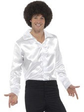 Men's 60s 70s Groovy Dude White Disco Shirt Costume Medium 38-40