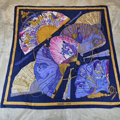 #ad RARE HERMES Silk Scarf are 90 Brise De Charme Blue Vintage Luxury $100.00
