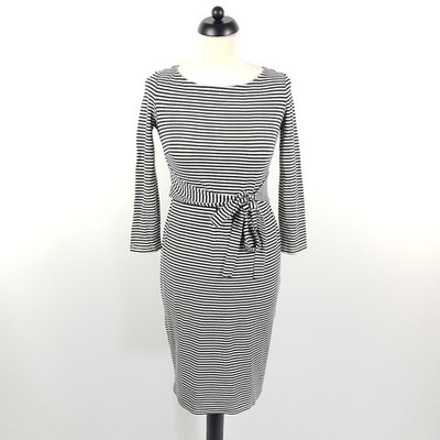 Weekend Max Mara Kleid Damen Gr 34-36 Weiß Schwarz Gestreift Wickeloptik Stretch