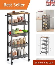 5-Tier Rustic Kitchen Trolley - Space-Saving Cart for Small Spaces, 22 cm Deep