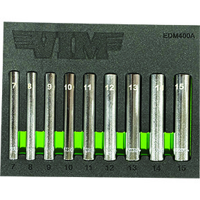 9 PC. 1/4 IN EXTRA DEEP 6 PT. METRIC SOCKET SET - 1/4 IN DR.  (7 - 15MM) EDM400A