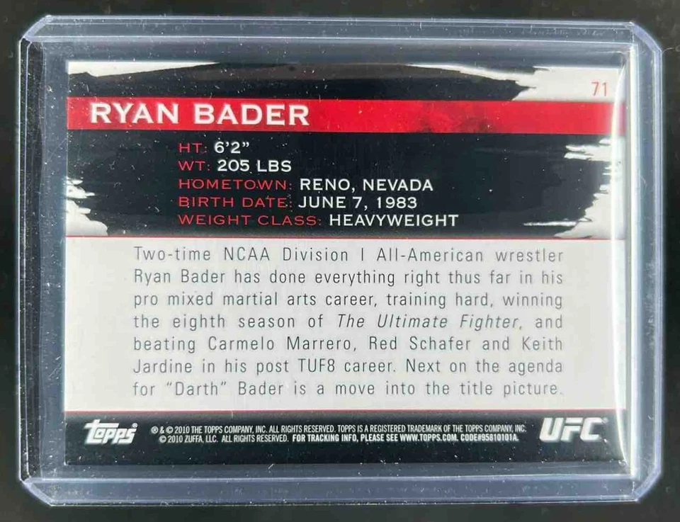 2010 Topps UFC Knockout Ryan Bader Silver #138/188 - Image 2 of 2