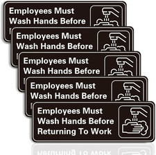 5 Pack Employees Must Wash Hands Sign,9 X 3 Inch Waterproof Acrylic Sign with Sy