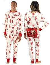 Lazy One Unisex Red White Trap Door Lobster Maine One Piece Pajamas Size Large