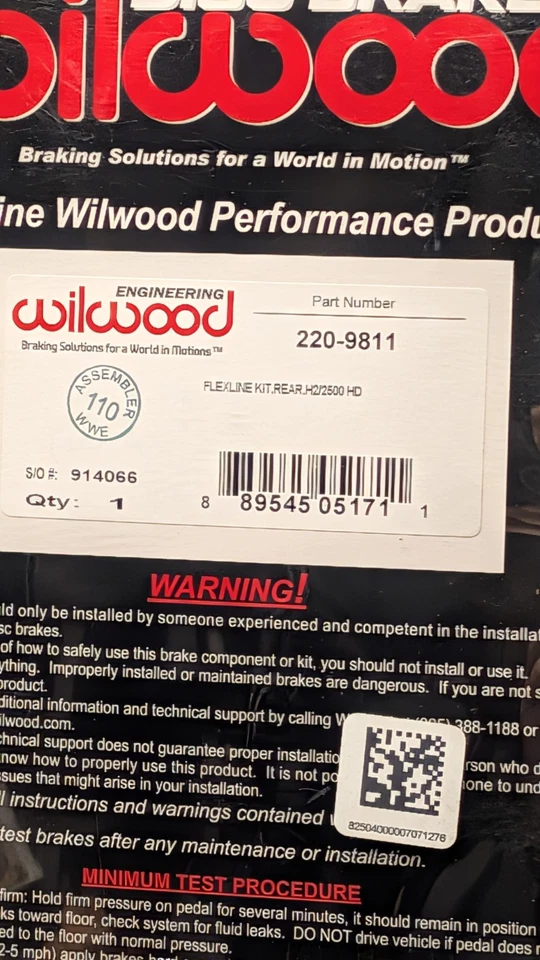 Kit Flexline trasero Wilwood 220-9811 para Chevrolet Silverado 1500 HD 2001-2003 Foto 3 de 3