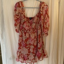 Express Mini Dress Women’s M Floral Y2K Babydoll Long Sleeve Grunge Pink Red