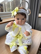 Baby Girl Dresss MaryJane Shoes Headband Shrug Hand Crochet Newborn Romany Rebor