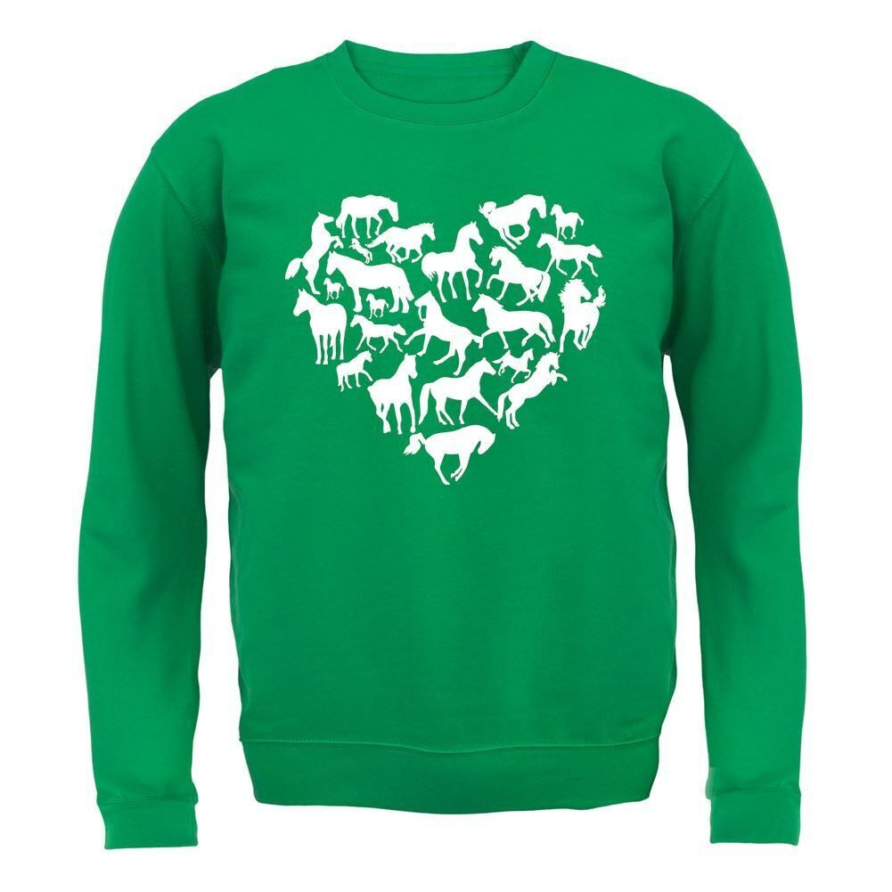 Love Cuore Cavallo Bambini Felpa Maglione Pony Animale Ride Equitazione