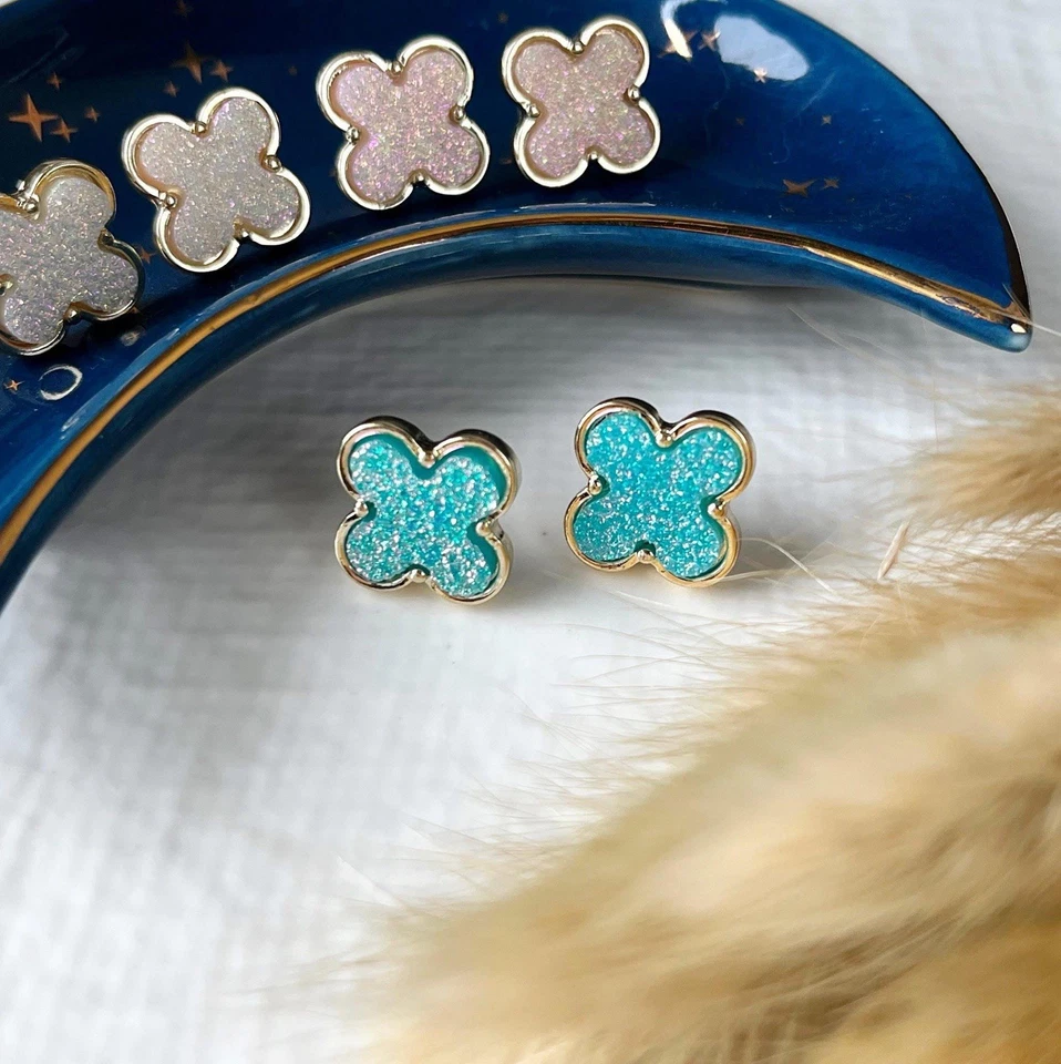 Retired Park Lane  TEAL STARDUST Druzy Earrings Set, Gold Retail $64 - Image 2 of 4