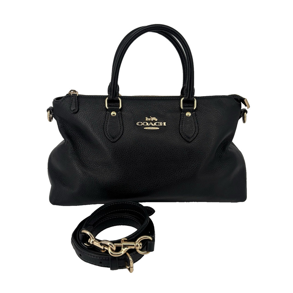 Coach Georgia Satchel Bag in Black/Gold Pebbled Leather CR156
