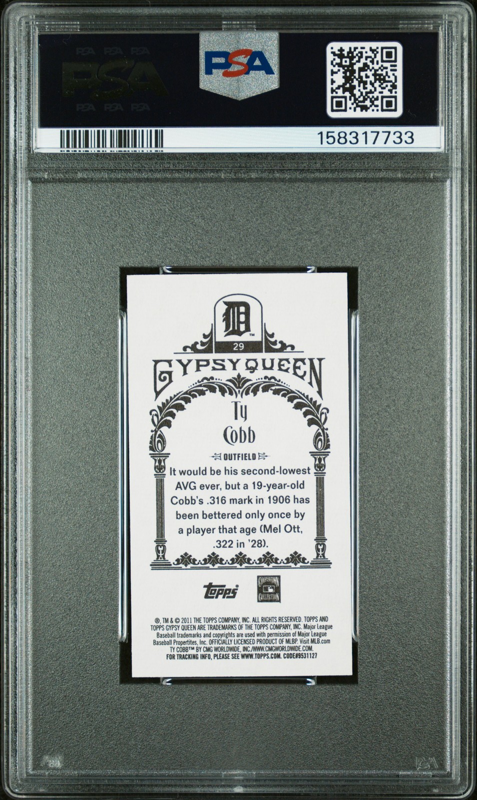 2011 Topps Gypsy Queen #29 Ty Cobb Mini PSA 10 view 2
