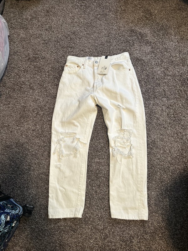 Levi’s 501 Original Straight Denim Jeans Sz 28”x26” Distressed White NWT