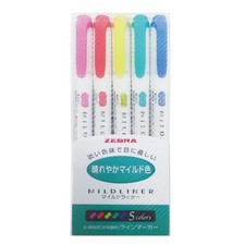 ZEBRA Highlighter Mildliner, 5 Bright Color Set 5 Count Pack of 1 , Vivid