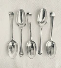 SPLENDID SET OF FIVE SILVER GEORGE II HANOVERIAN PATTERN SPOONS - London, 1759.