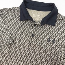 Under Armour Mens Large Playoff Polo Shirt Tan Black Geometric Print Golf Loose