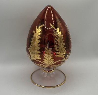 Egyptian Blown Glass Decorative Egg with Gold Highlights
